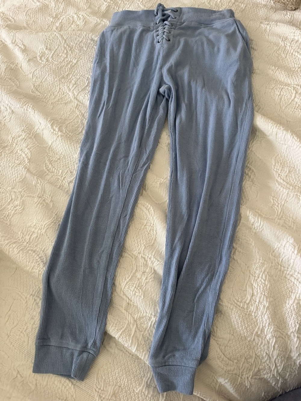 Vintage Havana Light Blue Ribbed Lace-Up Waist Joggers
